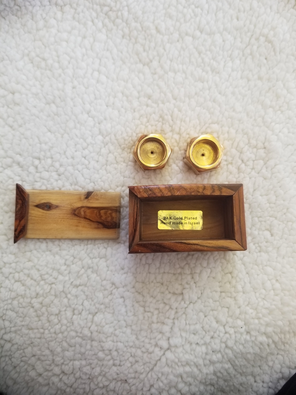 Handcrafted Wooden Keepsake Box with 24K Gold-Plated Candle Holders